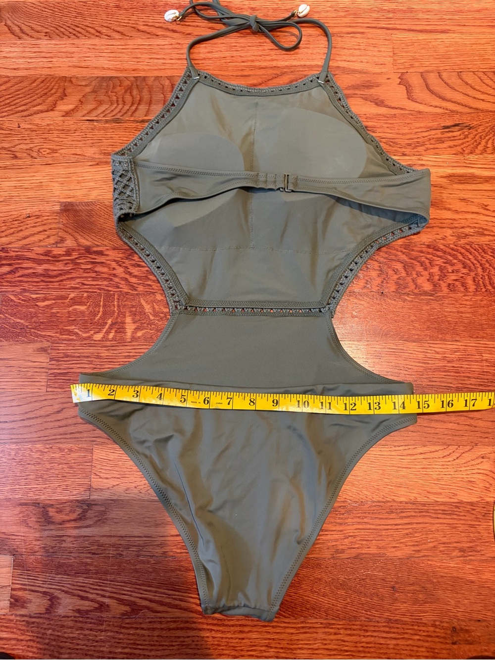 Aerie Olive Crochet Halter One-Piece Swimsuit Medium - Picture 8 of 9